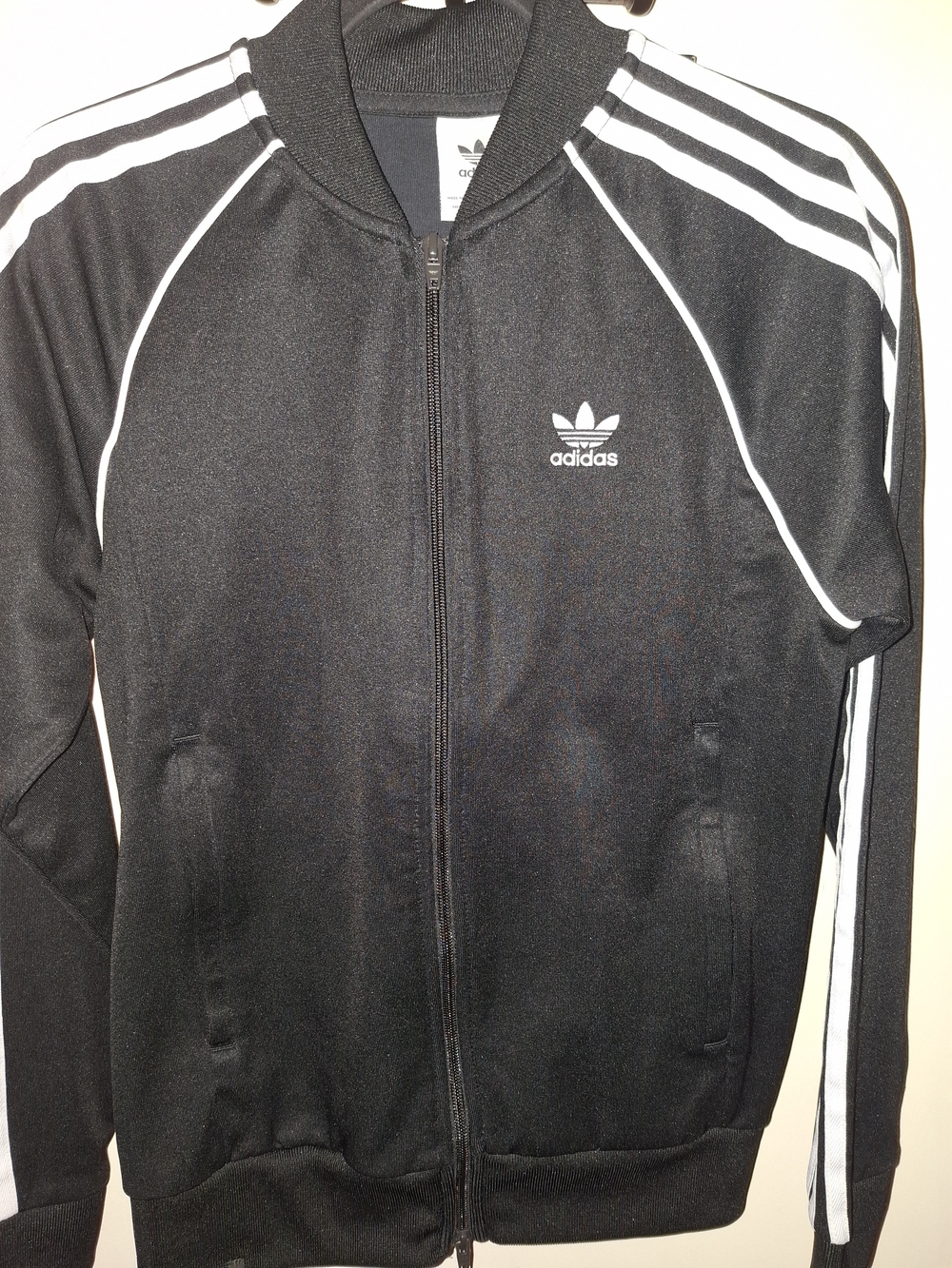 Adidas Black Track Bomber Jacket with White Stripes